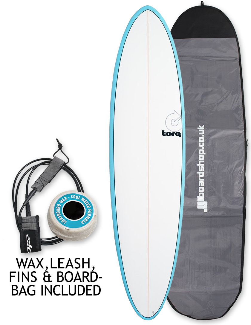 Torq Mod Fun surfboard 7ft 6 Package - Blue + Pinline 