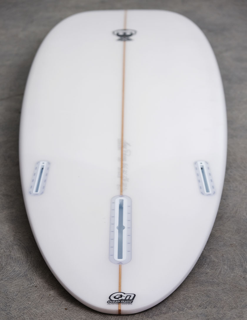 Mark Phipps One Bad Egg surfboard 7ft 6 Futures - White